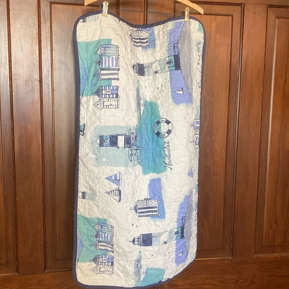 Geneva Home Blue White Nautical Print Nantucket Lighthouse Quilt 2 King Shams